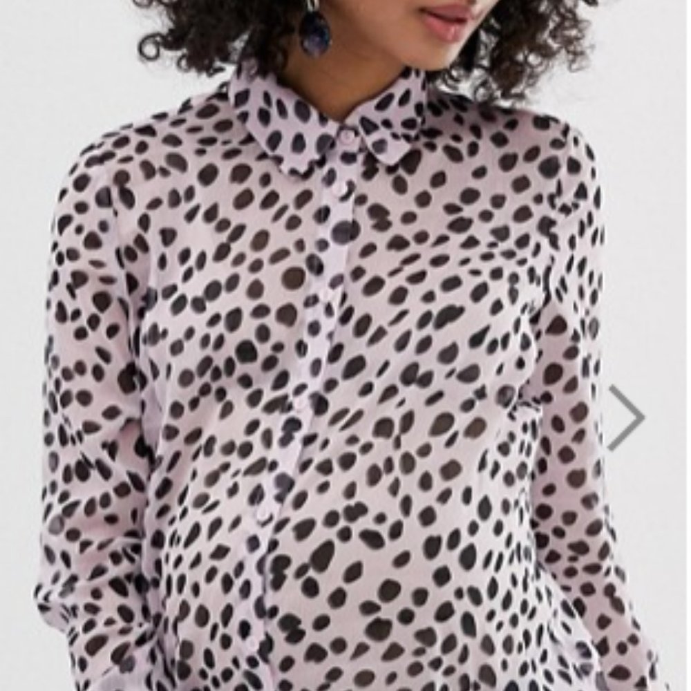 ASOS Maternity Pink & black polka dot blouse sz 8
